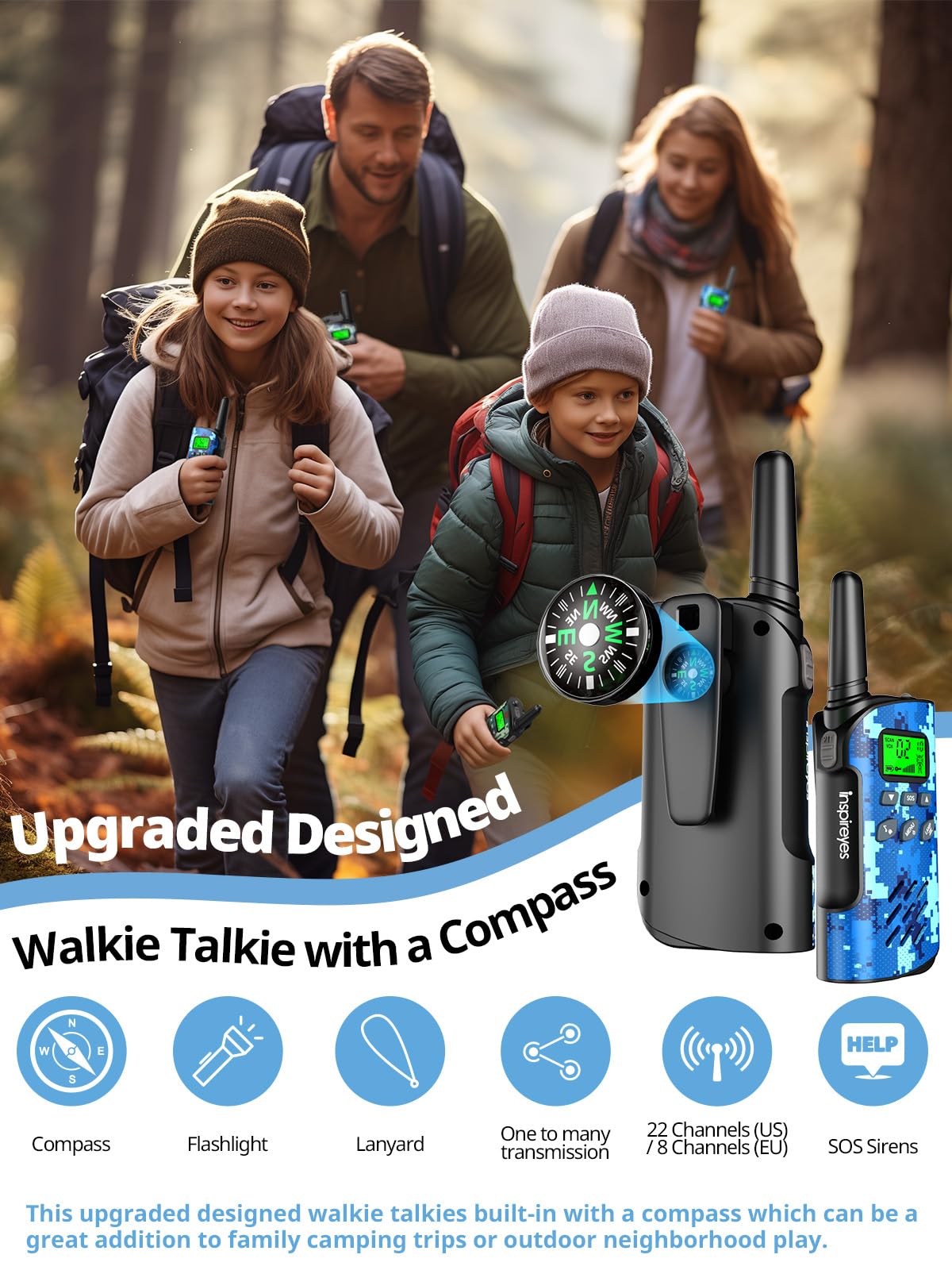 Foto 3 | Walkie Talkies Inspireyes Recargables Para Niños, Paquete De 3 Camuflajes - Venta Internacional.