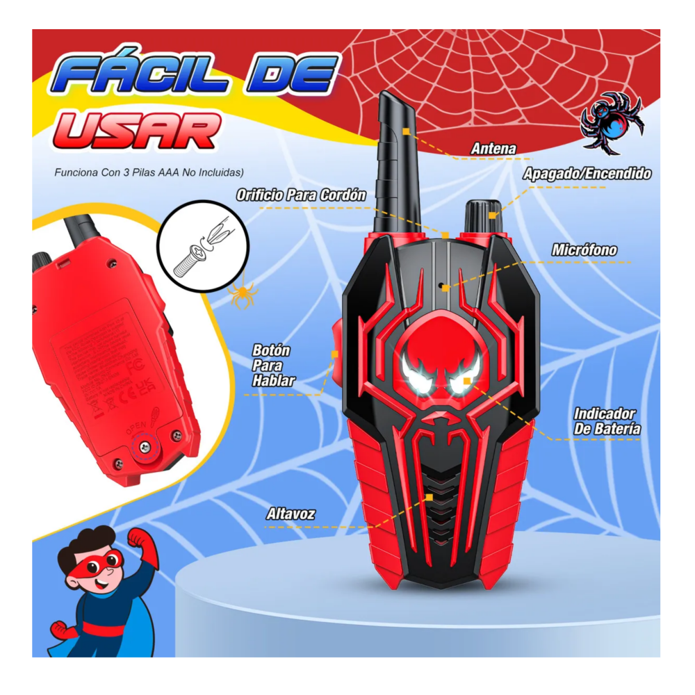 Foto 4 pulgar | Spider Walkie Talkie Para Niños Radio Juguete Belug  Rojo Azul
