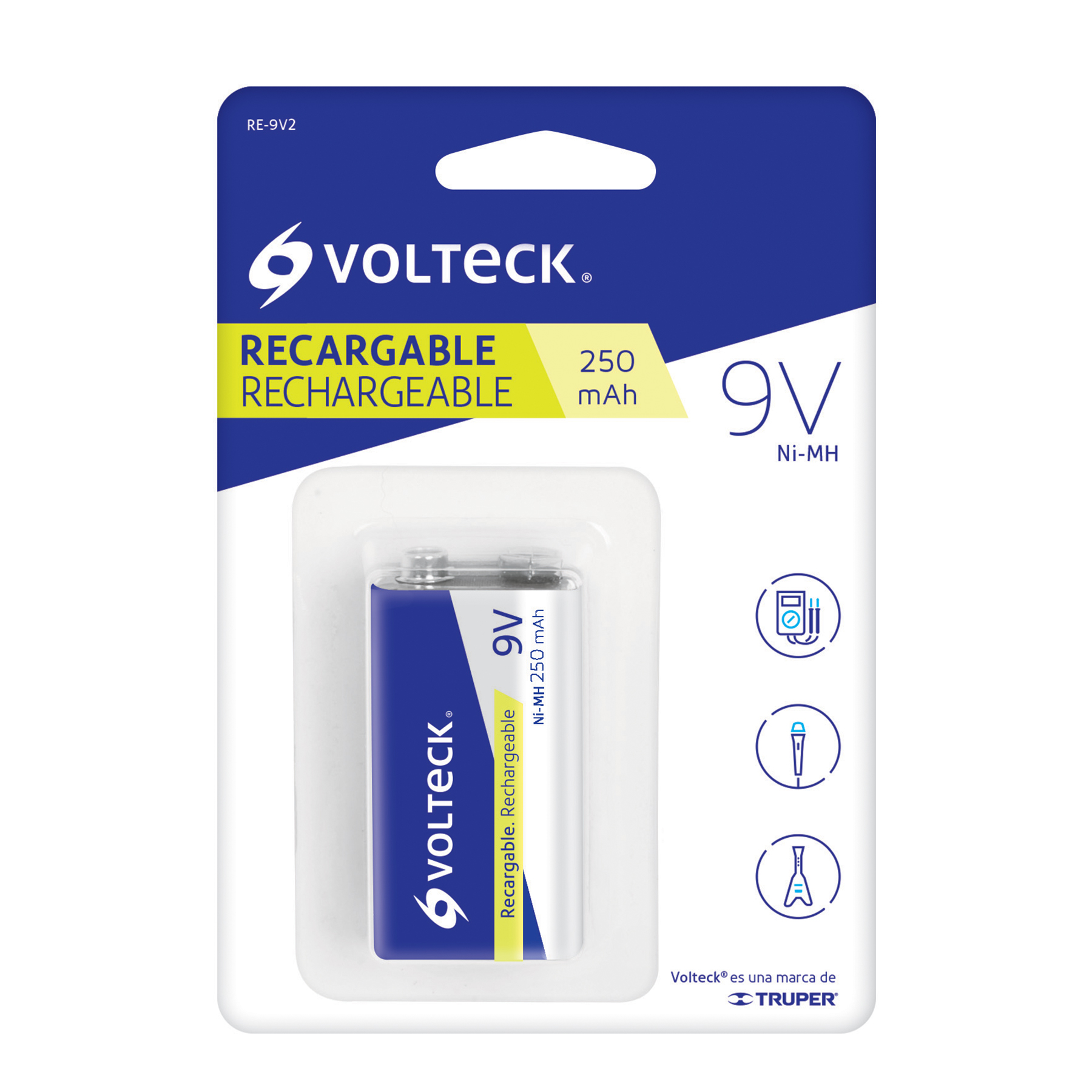 Foto 3 pulgar | Batería Recargable de 9 V Volteck color Blanco para Uso General de 250 mAh incluye 1 Pieza