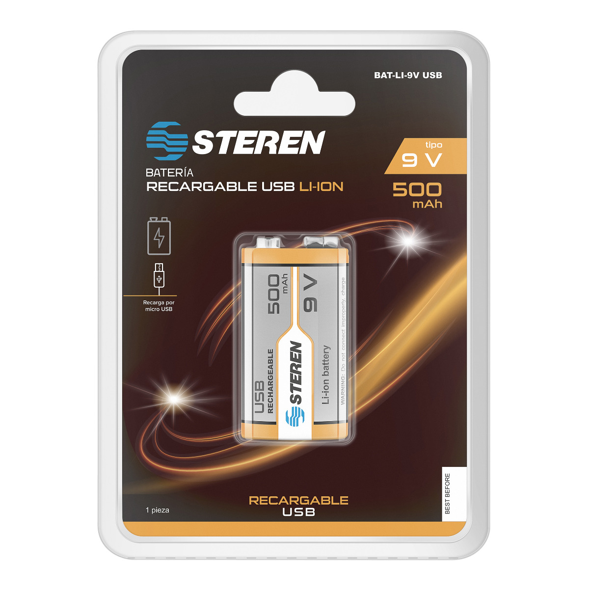 Foto 3 pulgar | Batería Recargable Steren USB Li-ion Tipo 9v (cuadrada) de 500 Mah Bat-li-9v USB