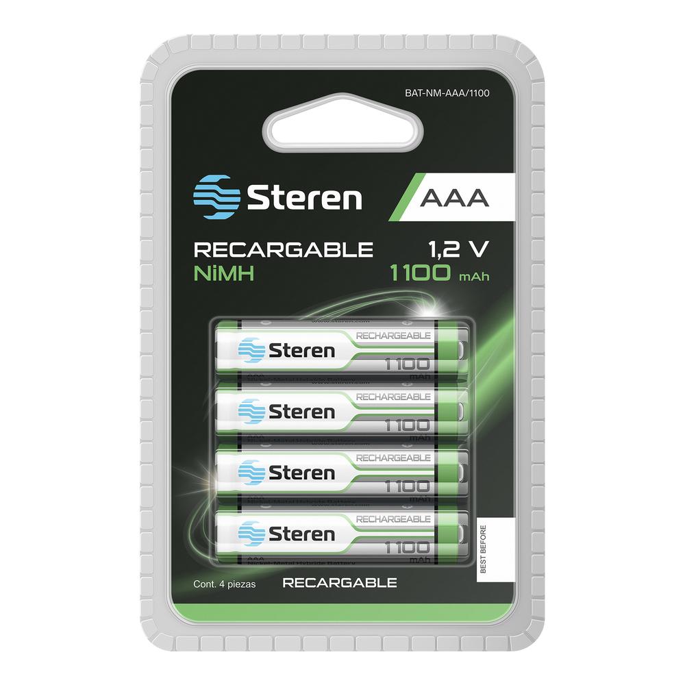 Paquete de 4 Pilas Recargables de Alta Capacidad ''AAA'' Nimh 1100 Mah Steren Bat-nm-aaa/1100