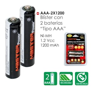 Foto 1 | Baterías Recargables Master 2 pz Tipo Aaa 1200 Ah