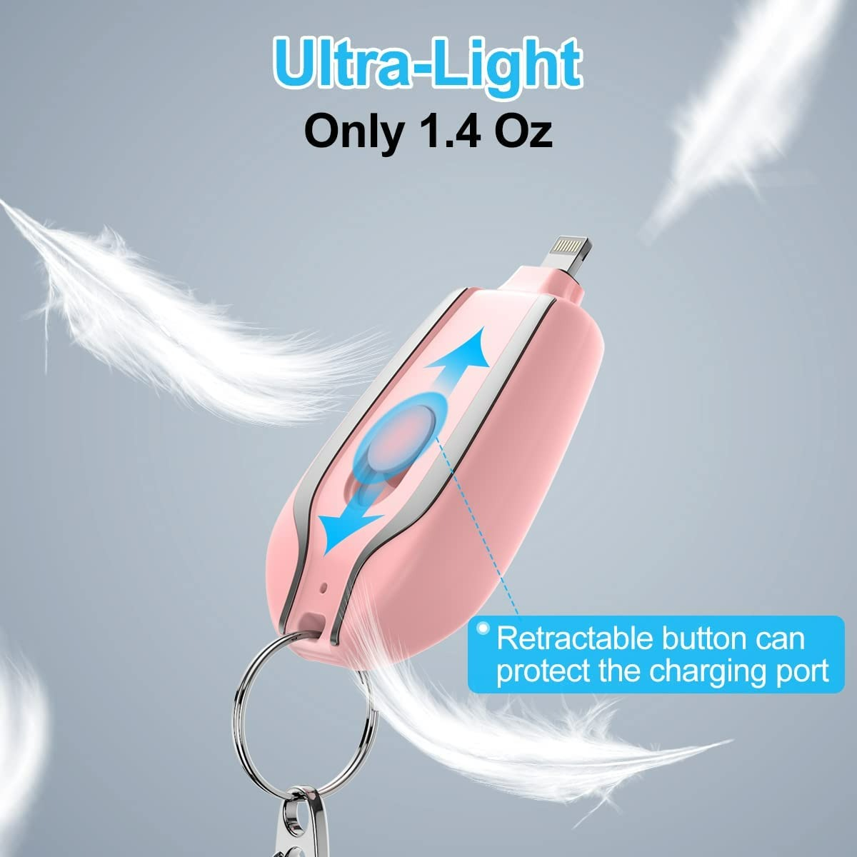 Foto 3 pulgar | Power Bank 1600 mAh con Llavero Tipo C Lightning Ultra Mini Lightning Rosa