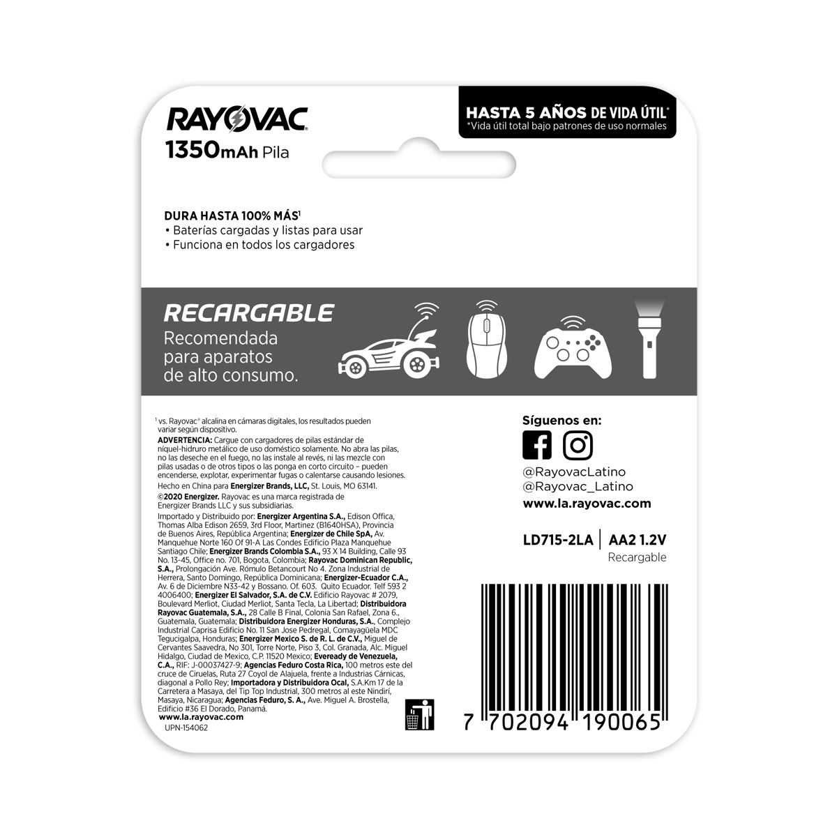 Foto 4 pulgar | 8 Pilas Baterías Recargables Rayovac Tamaño Aa 1350 Mah