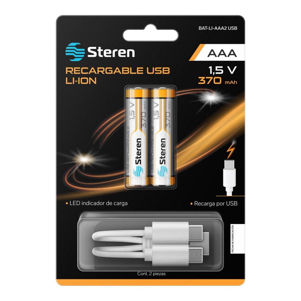 Foto 1 | 2 Baterías Recargables Usb Li-ion Tipo Aaa, De 370 Mah