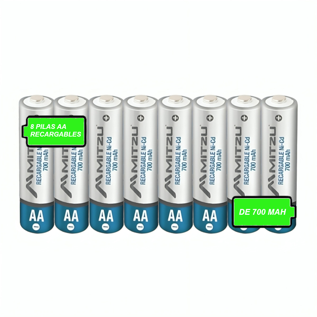 Foto 3 pulgar | Pilas Baterías Aa Recargables Mitzu 700 Mah Con 8 Piezas Nicd