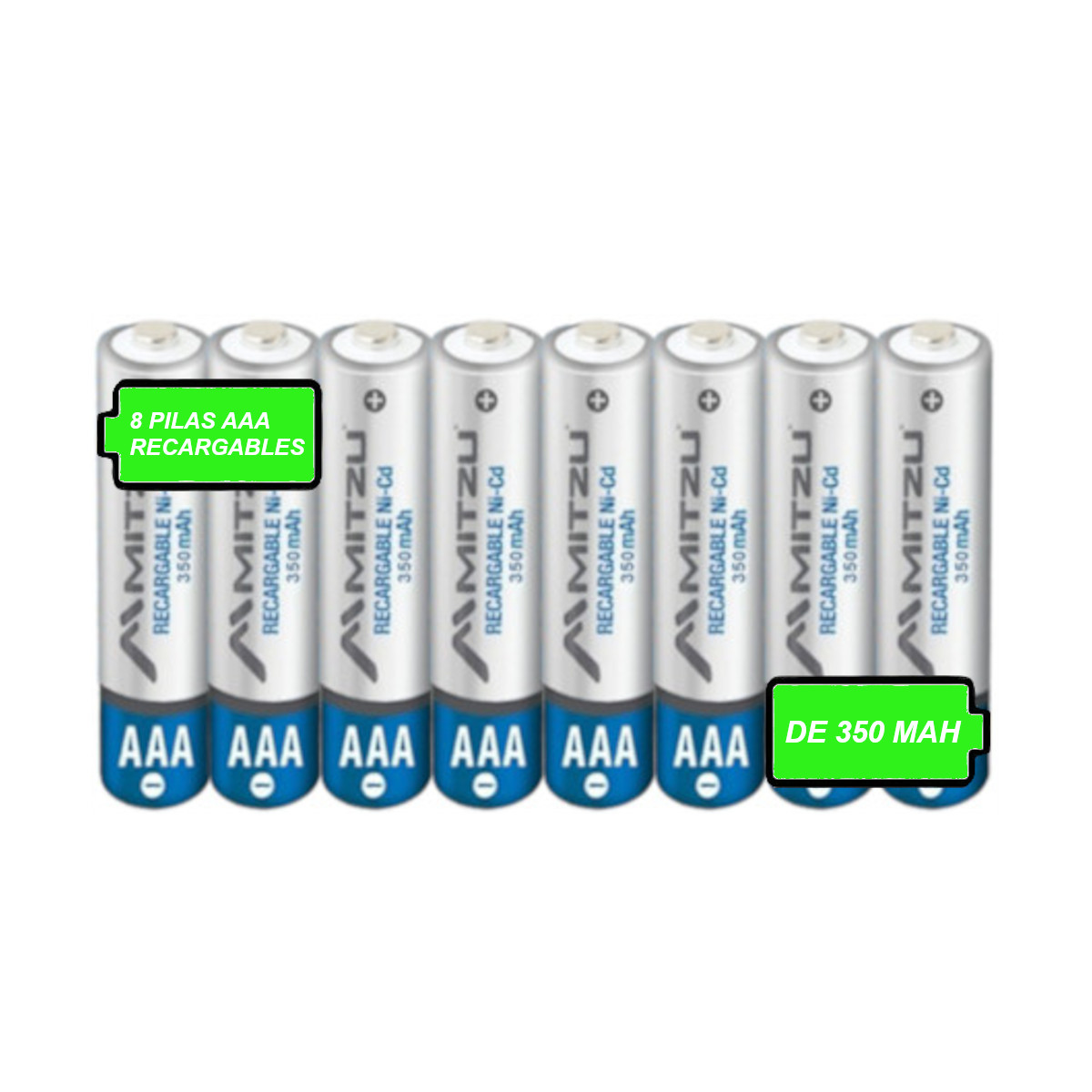 Foto 2 | Pilas Baterías Aaa Recargables Mitzu 350 Mah Con 8 Piezas Nicd