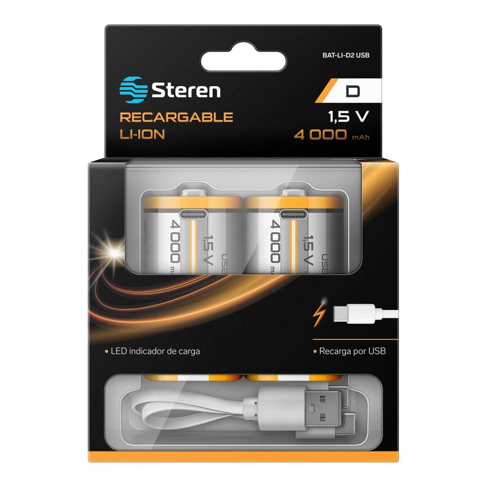 Foto 2 pulgar | Baterías Recargables USB Li-ion Tipo D de 6000 mWh para Cámaras y Juguetes
