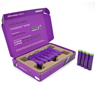 Foto 2 | Pilas Baterías Recargables Monkey Soul 6 Pz Aa + 4 Aaa 1.2v