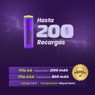 Foto 5 | Pilas Baterías Recargables Monkey Soul 6 Pz Aa + 4 Aaa 1.2v