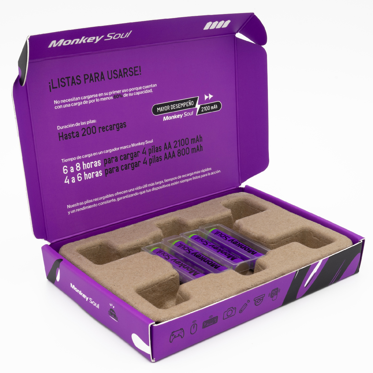 Foto 2 | Pilas Baterías Aaa Recargables Monkey Soul 4 Piezas 800 Mah