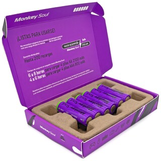 Foto 2 | Pilas Baterías Aa Recargables Monkey Soul 6 Piezas 2100 Mah