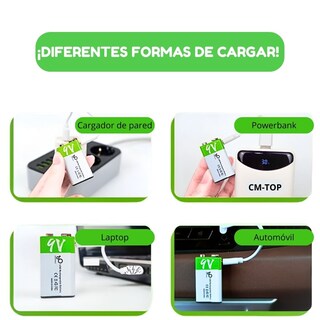 Foto 3 | Batería Recargable Micro Usb C Carga Rápida 9v/650 Mah 2 Pcs
