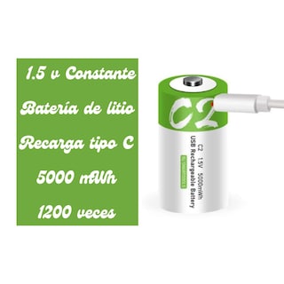 Foto 4 | Cargador De 2 Pilas C2 Recargables Usb C 5,000mwh 1.5v