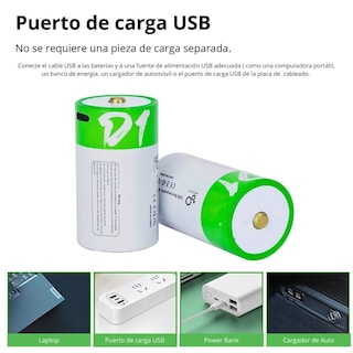 Foto 3 | Paquete De 2 Pilas D Recargables Usb C 12,000mwh 1.5v Carga Rápida Alta Duración