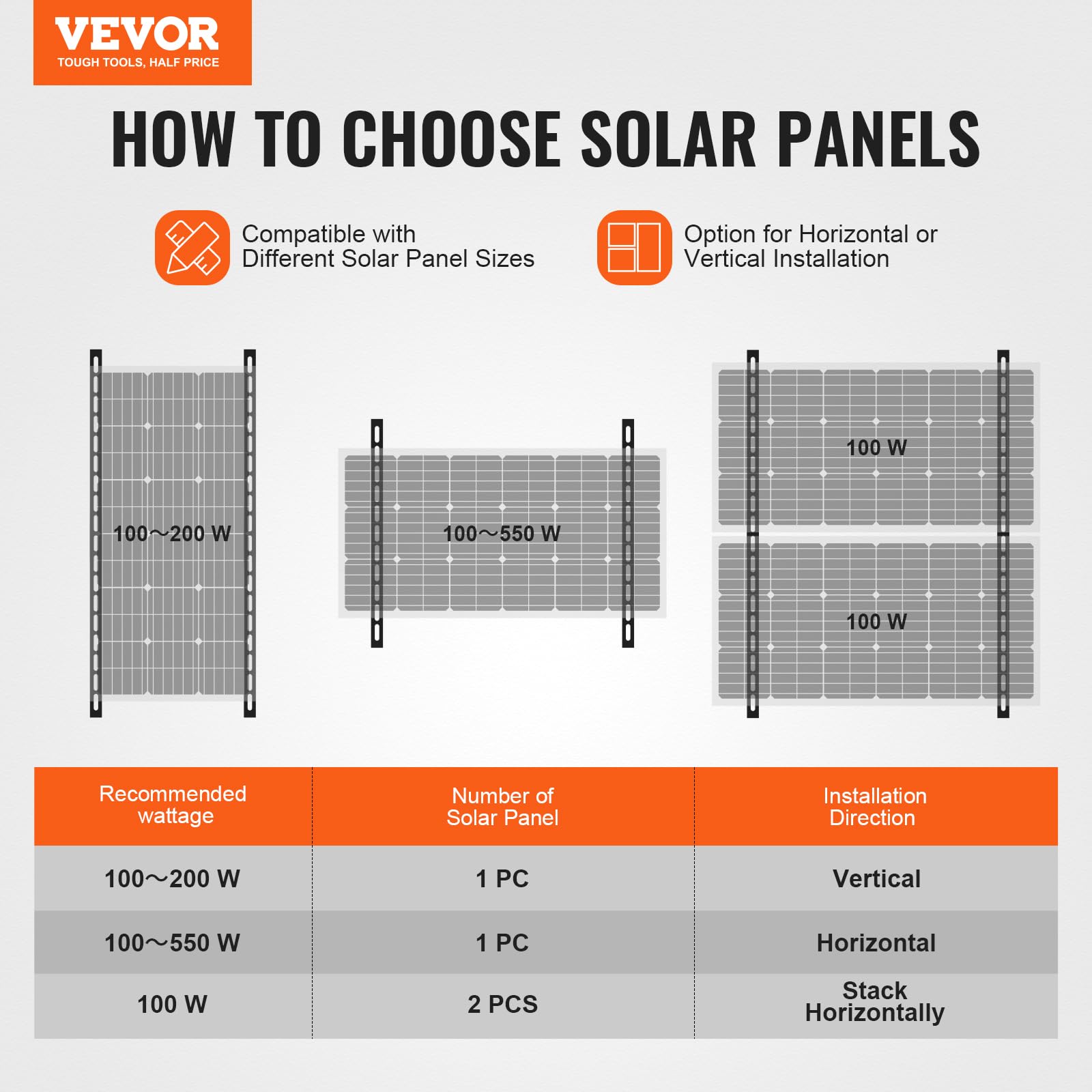 Foto 2 | Soportes De Montaje Para Paneles Solares Vevor De 50 Pulgadas Con Inclinación Ajustable - Venta Internacional.