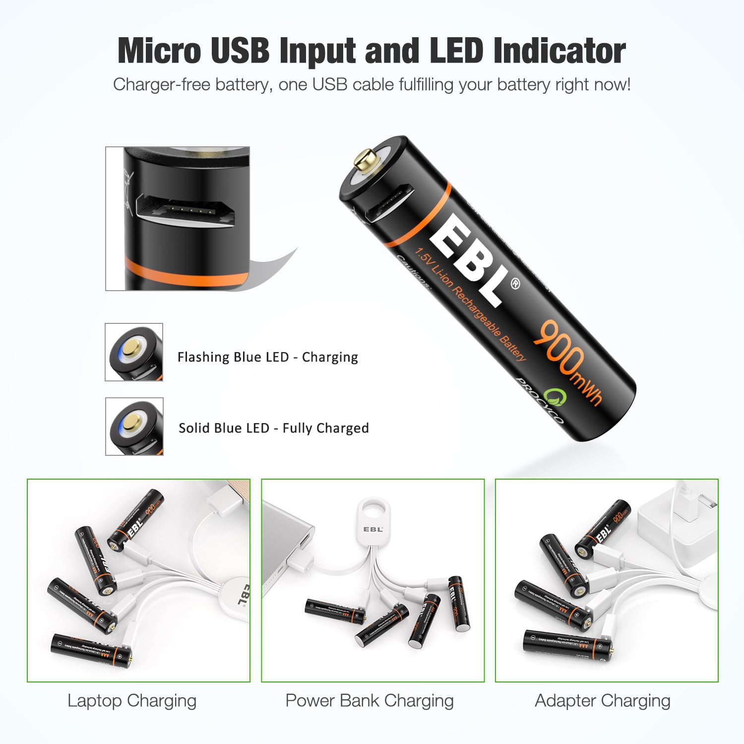 Foto 5 pulgar | Pilas De Litio Aaa Recargables Ebl 1 5 V 900 Mwh  Paquete De 4 - Venta Internacional.