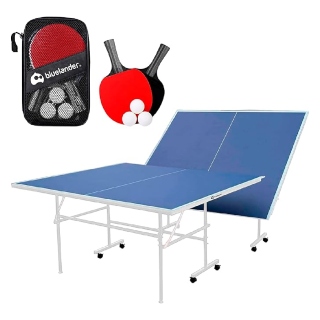 Mesa De Ping Pong Bluelander Color Azul Con Accesorios Completos Y Transporte Fácil, Ideal Para Juegos En Interior