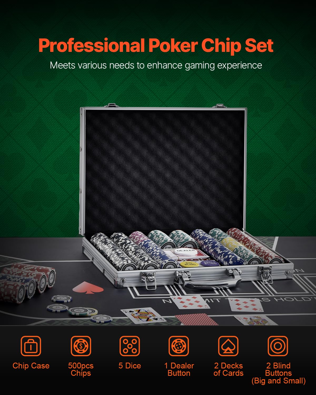 Foto 3 pulgar | Set De Póker Vevor De 500 Piezas Con Funda De Aluminio Y 11,5 G Casino Ch - Venta Internacional.