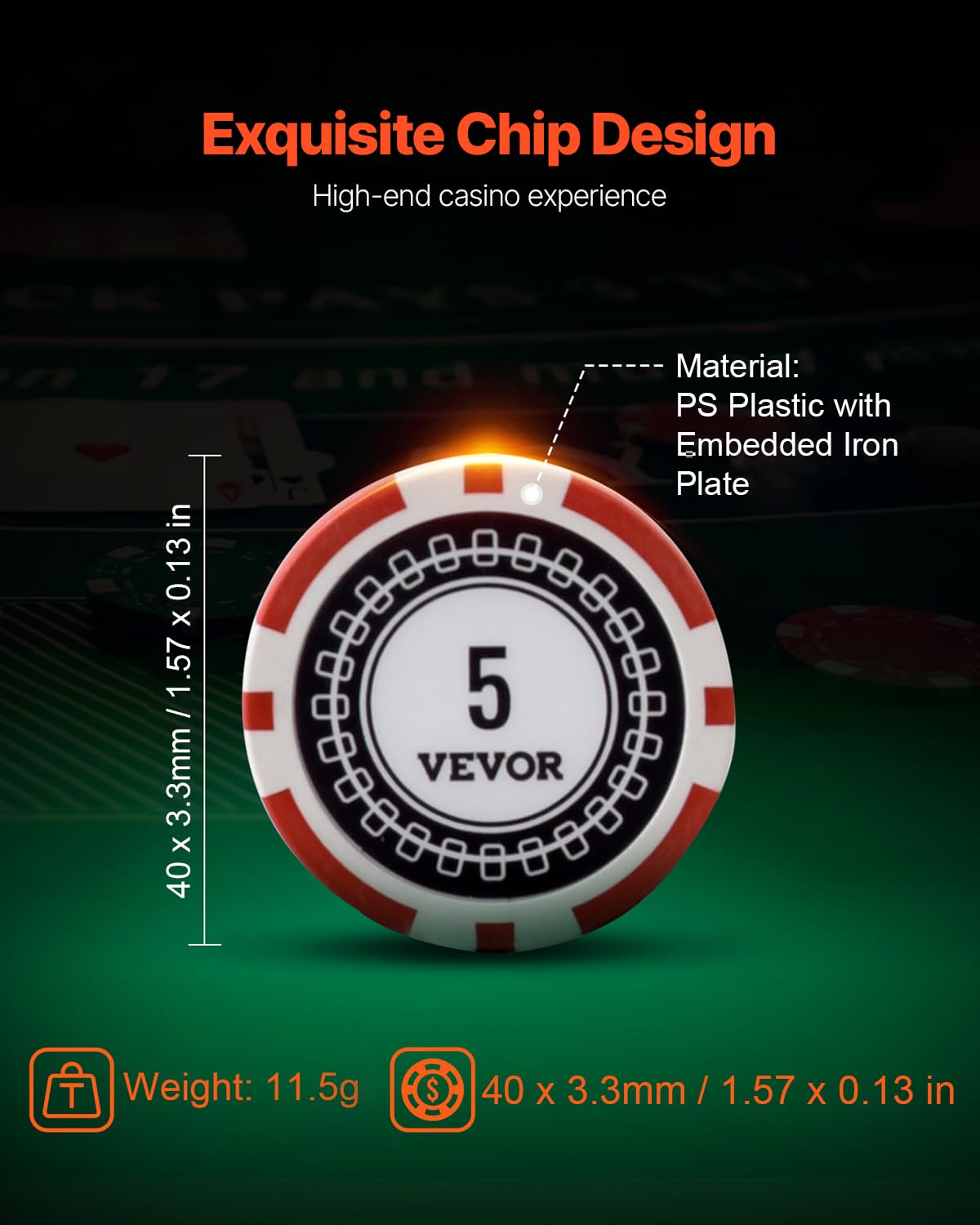 Foto 4 pulgar | Set De Póker Vevor De 500 Piezas Con Funda De Aluminio Y 11,5 G Casino Ch - Venta Internacional.