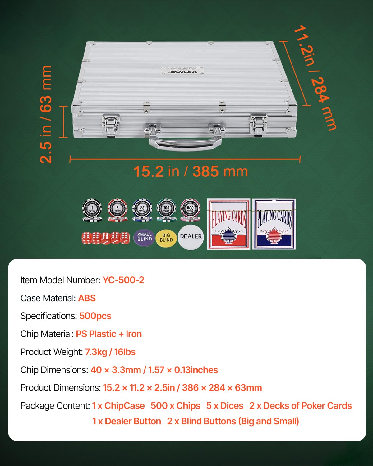 Foto 7 | Set De Póker Vevor De 500 Piezas Con Funda De Aluminio Y 11,5 G Casino Ch - Venta Internacional.