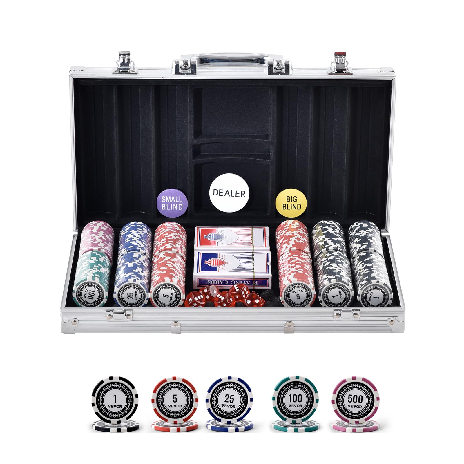 Foto 2 pulgar | Juego De Fichas De Póker Vevor De 300 Piezas Con Caja De Aluminio De 11,5 G - Venta Internacional.