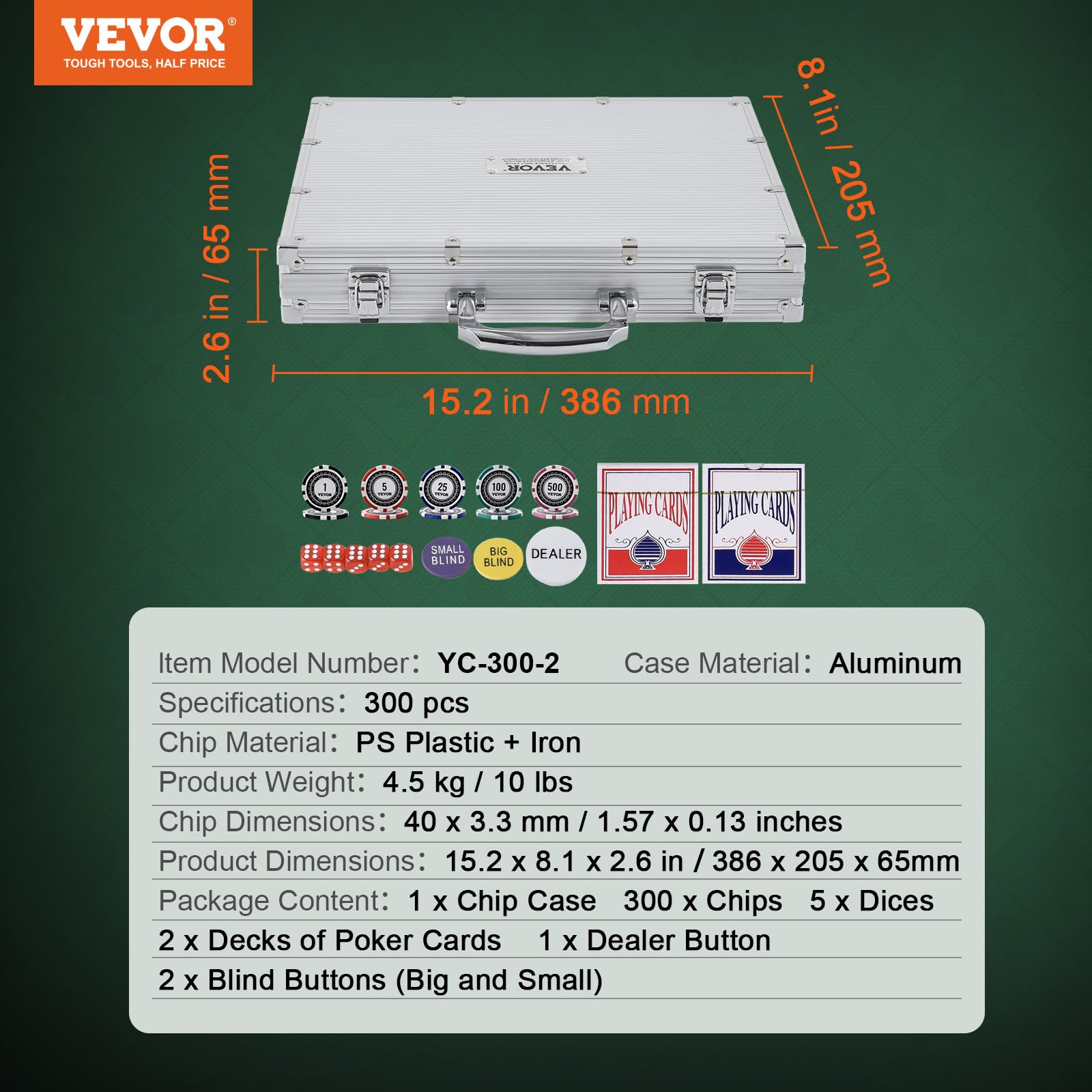 Foto 8 pulgar | Juego De Fichas De Póker Vevor De 300 Piezas Con Caja De Aluminio De 11,5 G - Venta Internacional.
