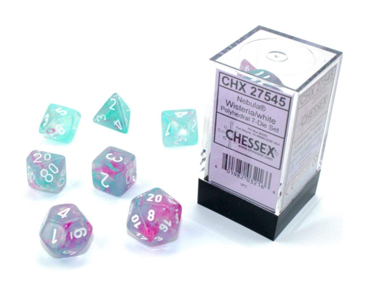 Foto 1 | Juego De Dados Poliédricos Chessex Nebula Wisteria Con Luminaria Blanca - Venta Internacional.