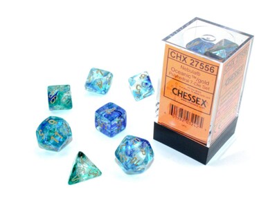 Foto 1 | Juego De Dados Poliédricos Chessex Nebula Oceanic Con Luminaria Dorada - Venta Internacional.