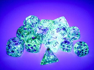 Foto 3 | Juego De Dados Poliédricos Chessex Nebula Oceanic Con Luminaria Dorada - Venta Internacional.
