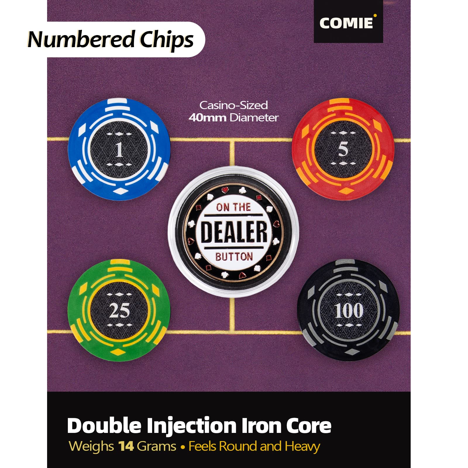 Foto 3 | Juego De Fichas De Póquer Comie Clay, 14 G, 400 Piezas, Con Funda De Lujo - Venta Internacional.