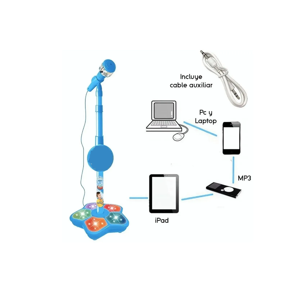 Foto 2 | Micrófono Malubero color Azul Juguete con Base Bocina Luces y Karaoke