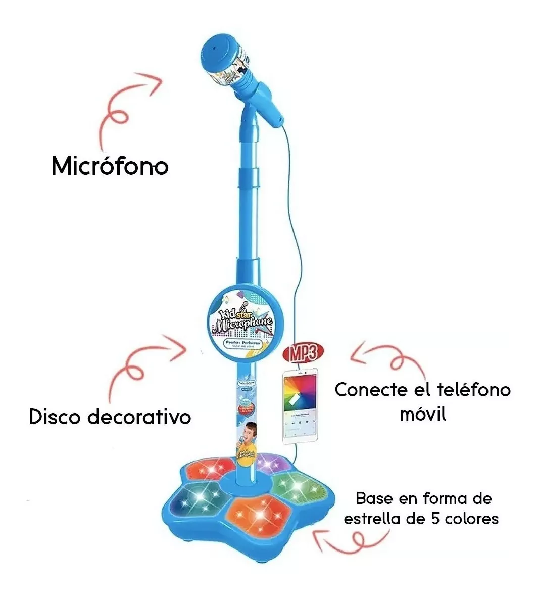 Foto 4 pulgar | Micrófono Malubero color Azul Juguete con Base Bocina Luces y Karaoke