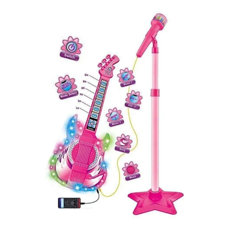 Guitarra de Juguete y Micrófono Musical Karaoke Pink Children - Venta Internacional