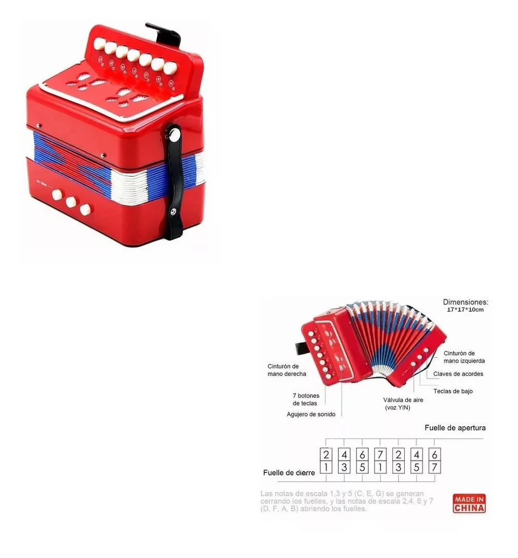 Foto 4 pulgar | Mini Acordeón Infantil Juguete Musical Educativo Niños Rojo