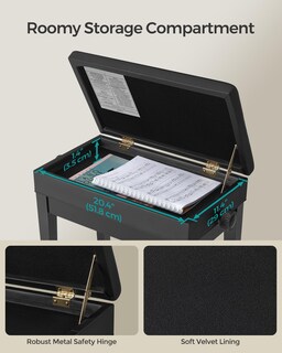 Foto 6 | Songmics Banco Para Piano Con Cojín Acolchado Y Compartimento Para Libros De Música Mlpb57h