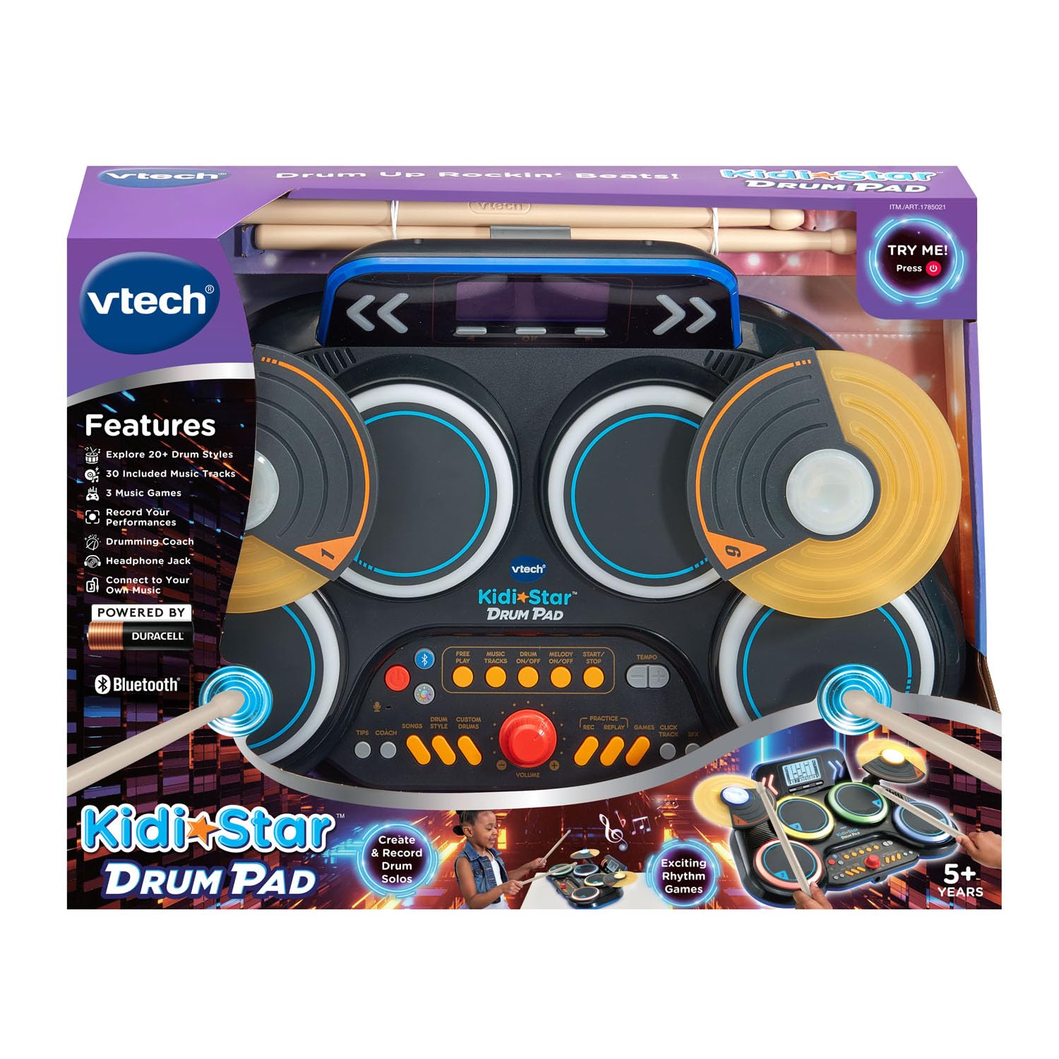 Foto 8 pulgar | Tambor Pad Vtech Kidi Star Black Con 20 Sonidos Estilo Batería - Venta Internacional.