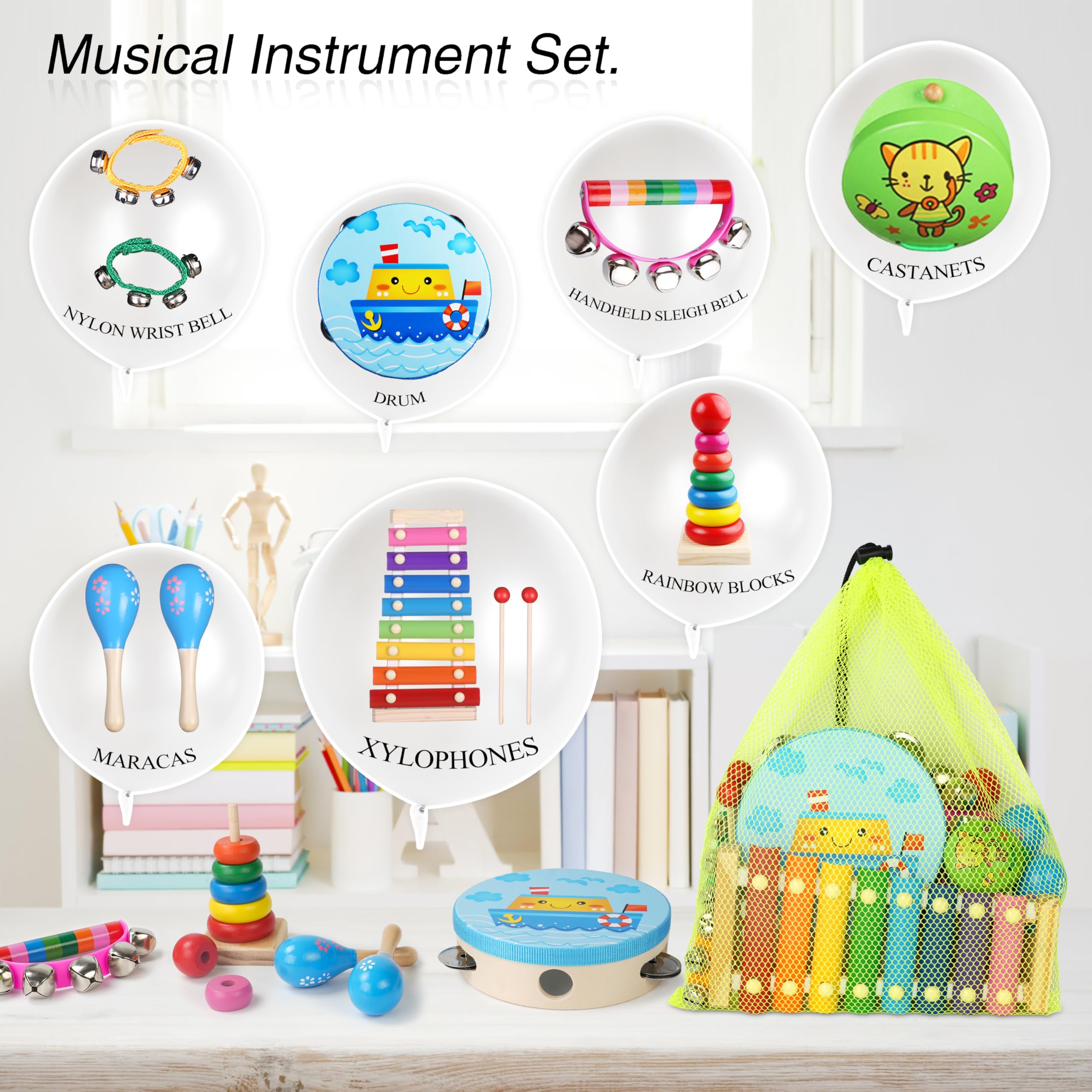 Foto 7 pulgar | Instrumentos Musicales Infantiles Para Niños Pequeños Con Bolsa, 11 Piezas - Venta Internacional.