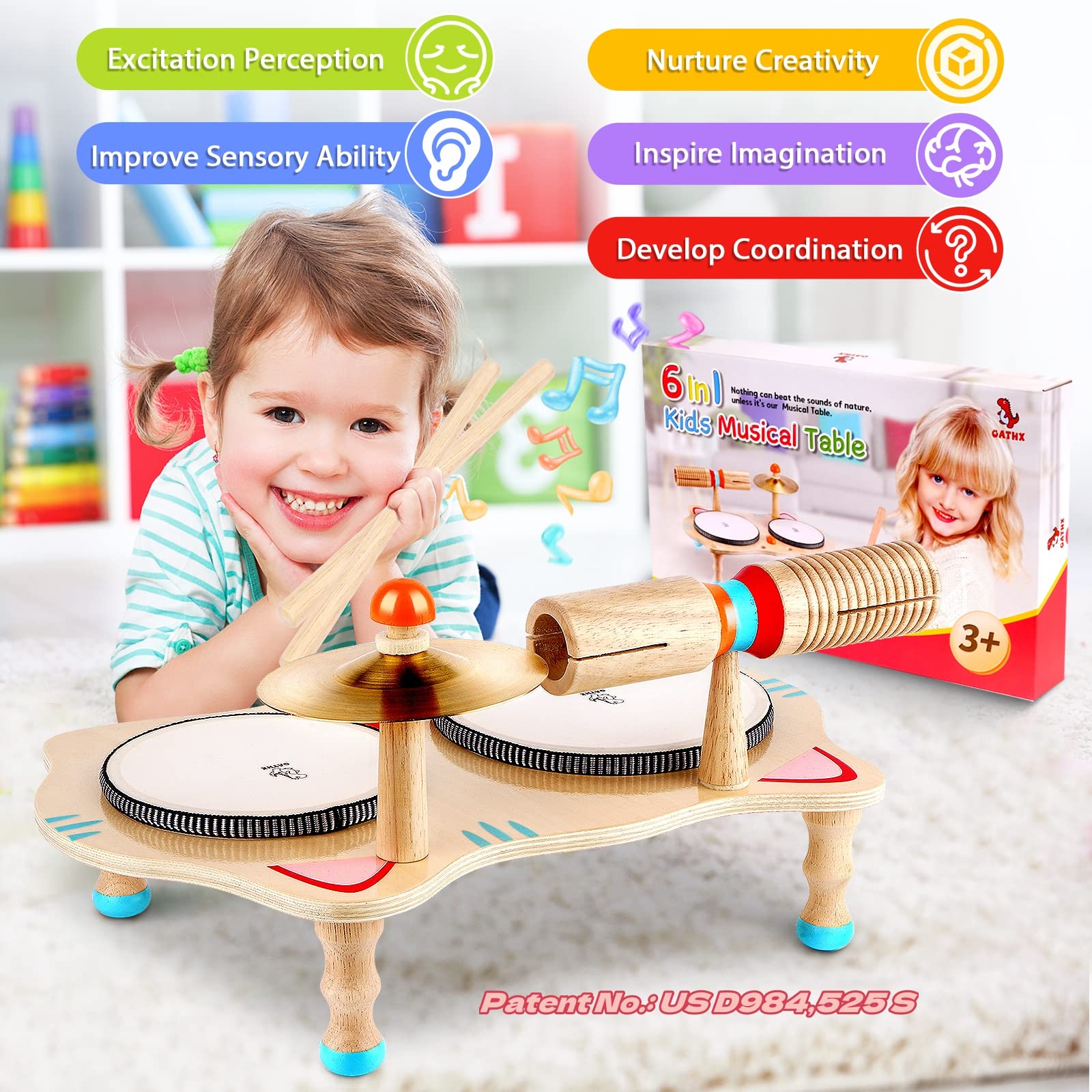 Foto 3 pulgar | Set Musical Oathx Kids Drum Set Montessori Con 6 Instrumentos - Venta Internacional.