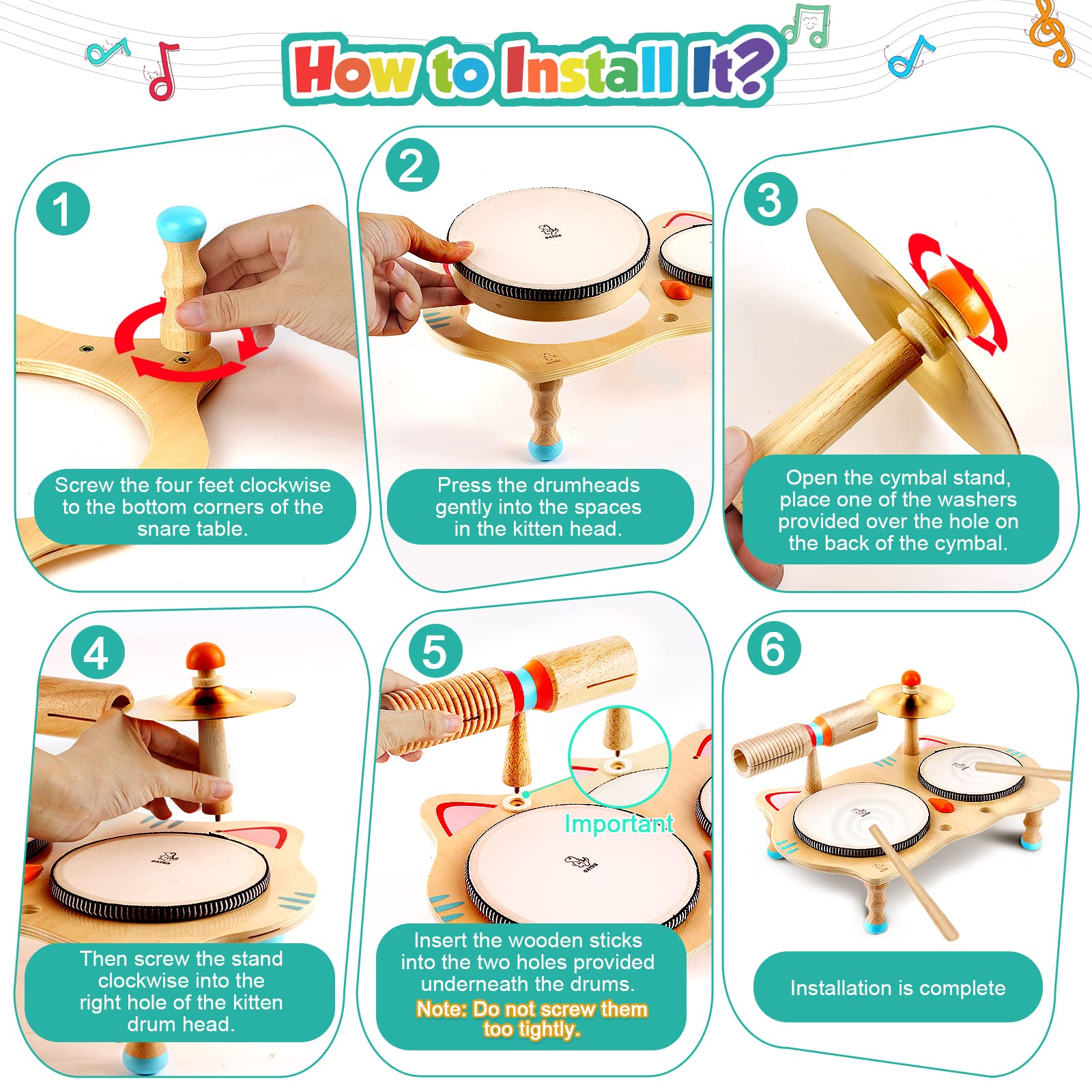 Foto 4 pulgar | Set Musical Oathx Kids Drum Set Montessori Con 6 Instrumentos - Venta Internacional.