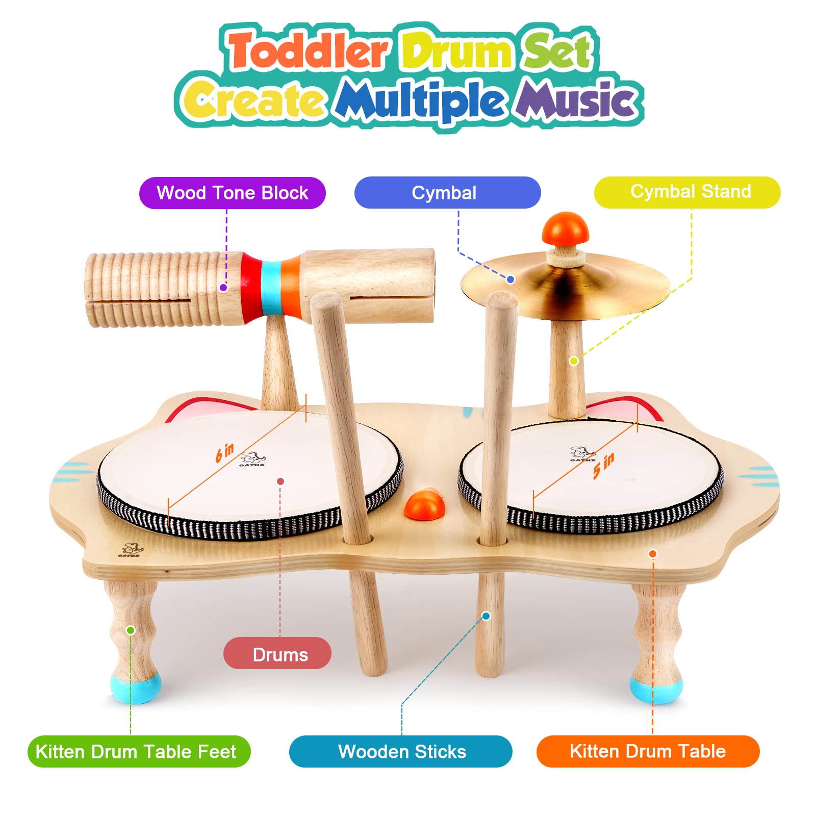 Foto 7 pulgar | Set Musical Oathx Kids Drum Set Montessori Con 6 Instrumentos - Venta Internacional.