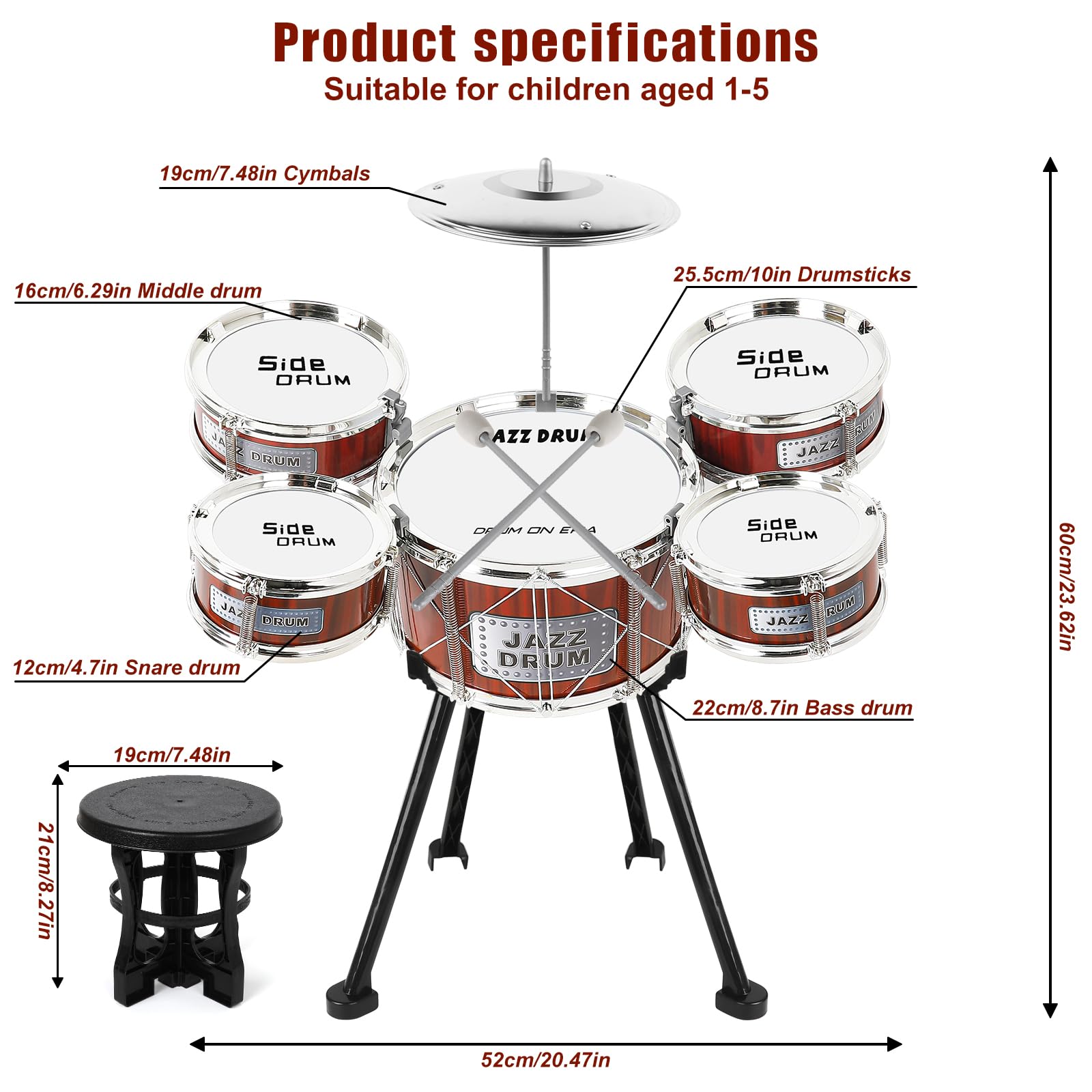 Foto 4 pulgar | Batería Infantil M Sanmersen Jazz Drum Kit De 8 Piezas Con Taburete Y Platillo - Venta Internacional.
