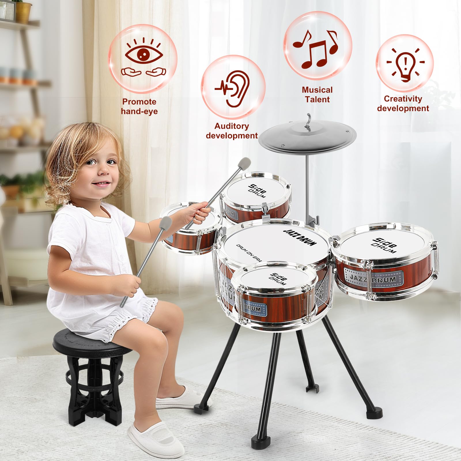 Foto 6 pulgar | Batería Infantil M Sanmersen Jazz Drum Kit De 8 Piezas Con Taburete Y Platillo - Venta Internacional.