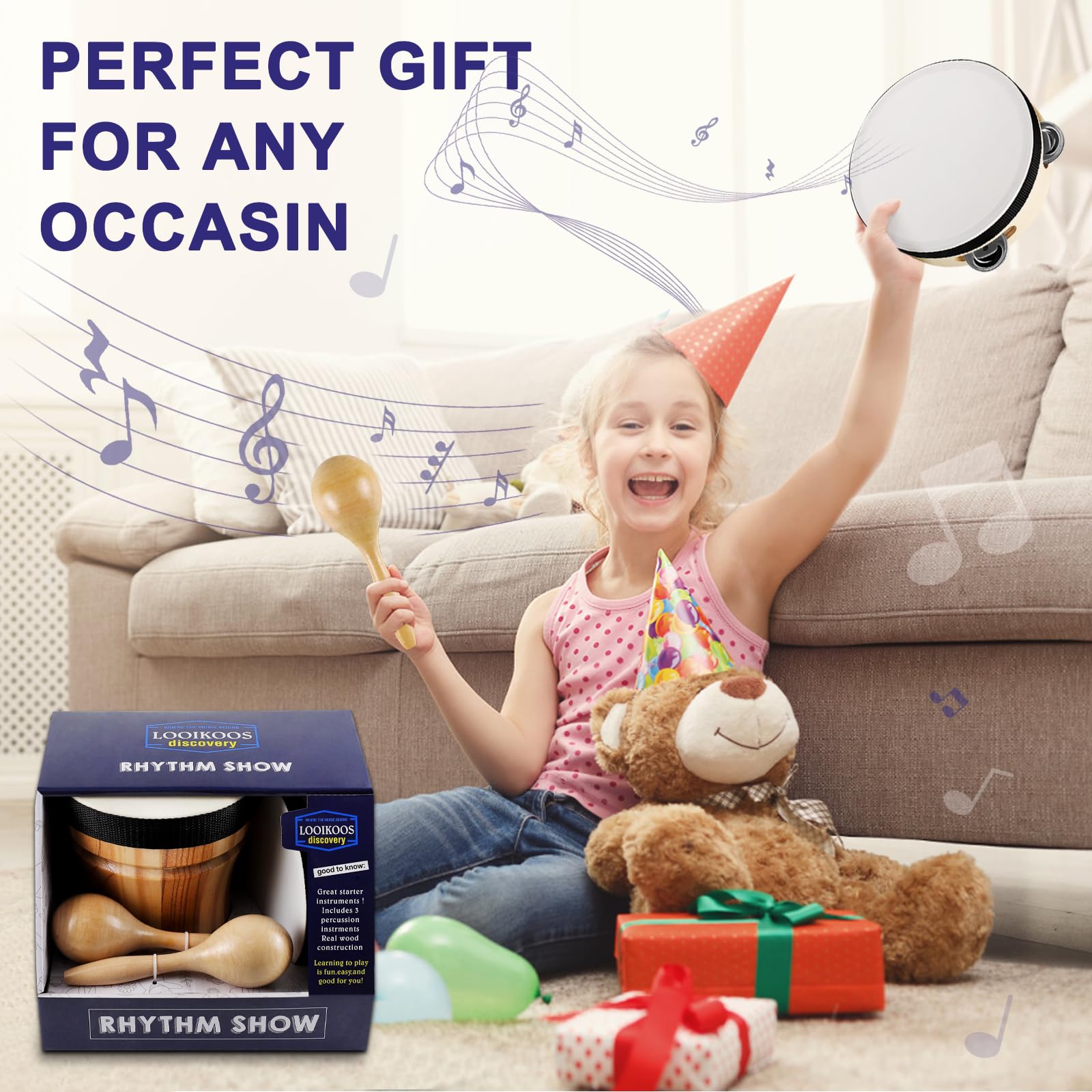 Foto 7 pulgar | Instrumentos Musicales Looikoos Set De Batería De Madera Para Niños De 5 A 9 Años - Venta Internacional.