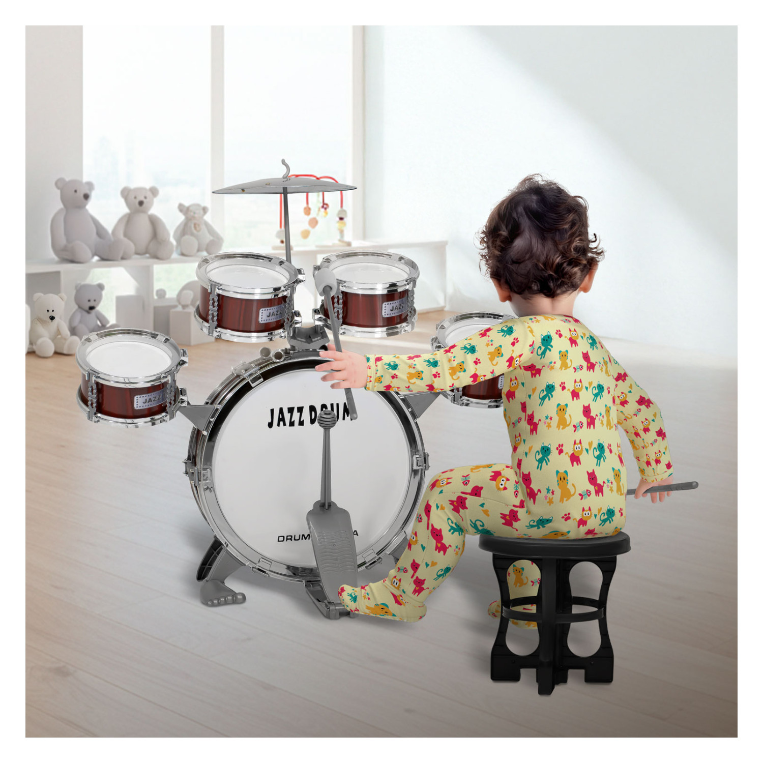Foto 6 | Bateria Musical Infantil Juguete Niños 7 Piezas Banco Bombo Little Monkey