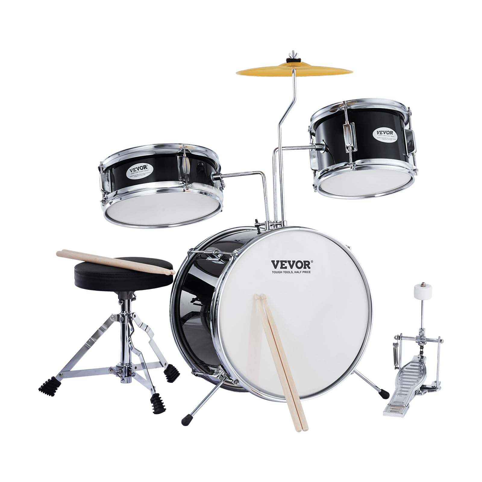 Set De Batería Vevor Kids De 3 Piezas Para Principiantes Con Baquetas En Forma De Trono, Color Negro - Venta Interna