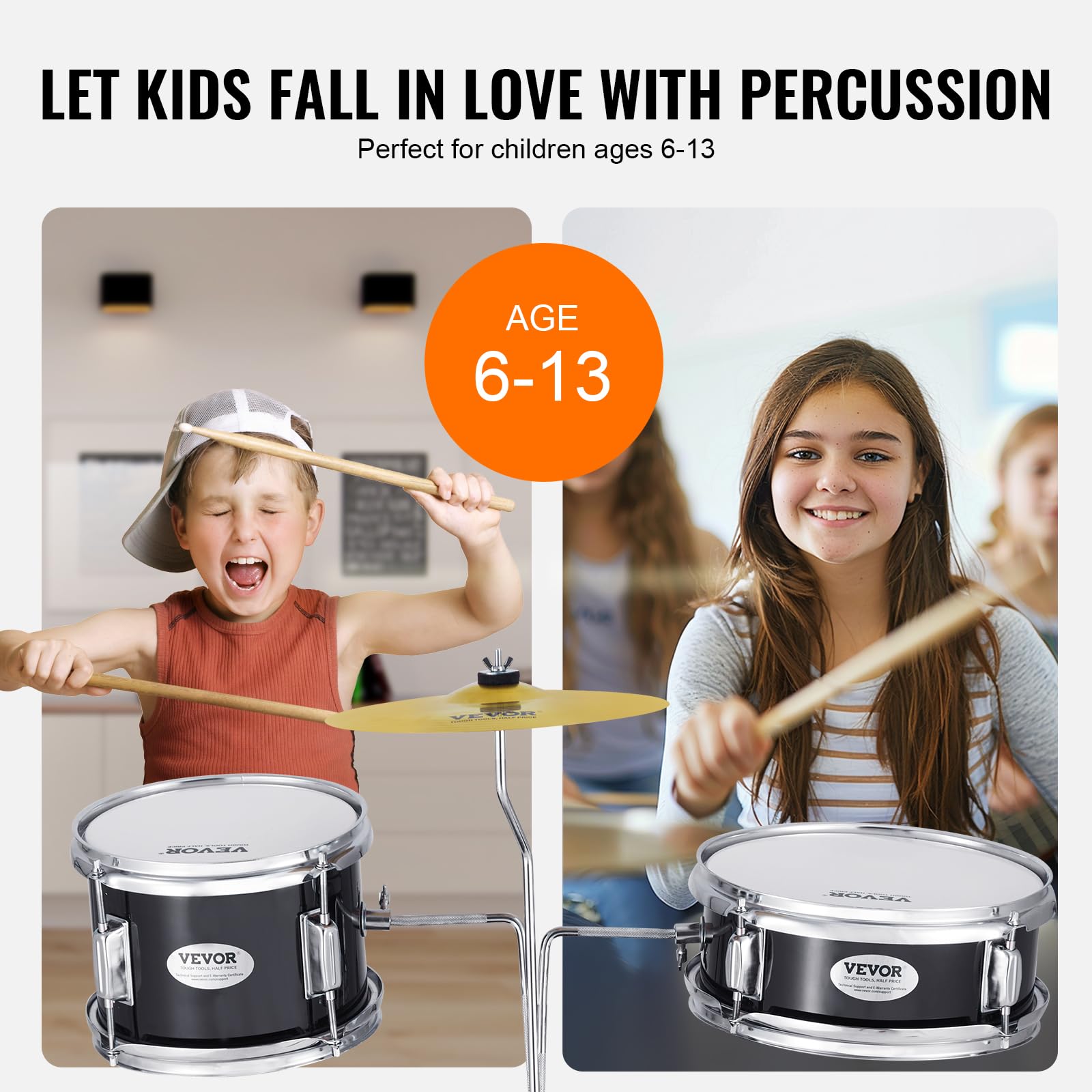 Foto 4 | Set De Batería Vevor Kids De 3 Piezas Para Principiantes Con Baquetas En Forma De Trono, Color Negro - Venta Interna