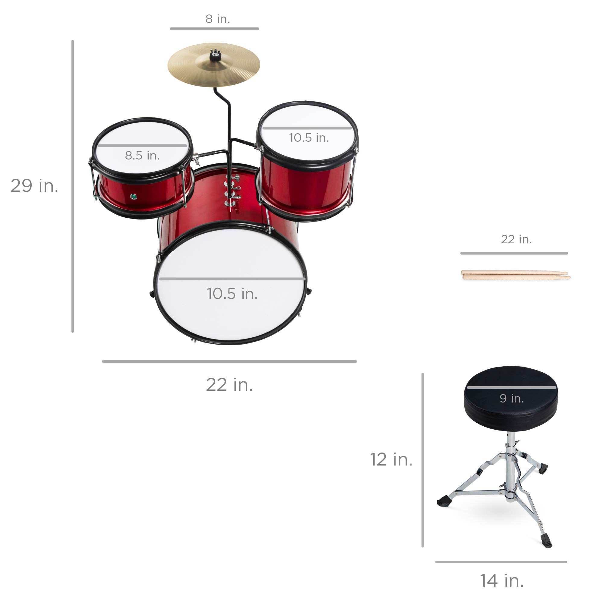 Foto 6 | Set De Batería Best Choice Products Para Niños De 3 Piezas, Rojo, Con Taburete - Venta Internacional.
