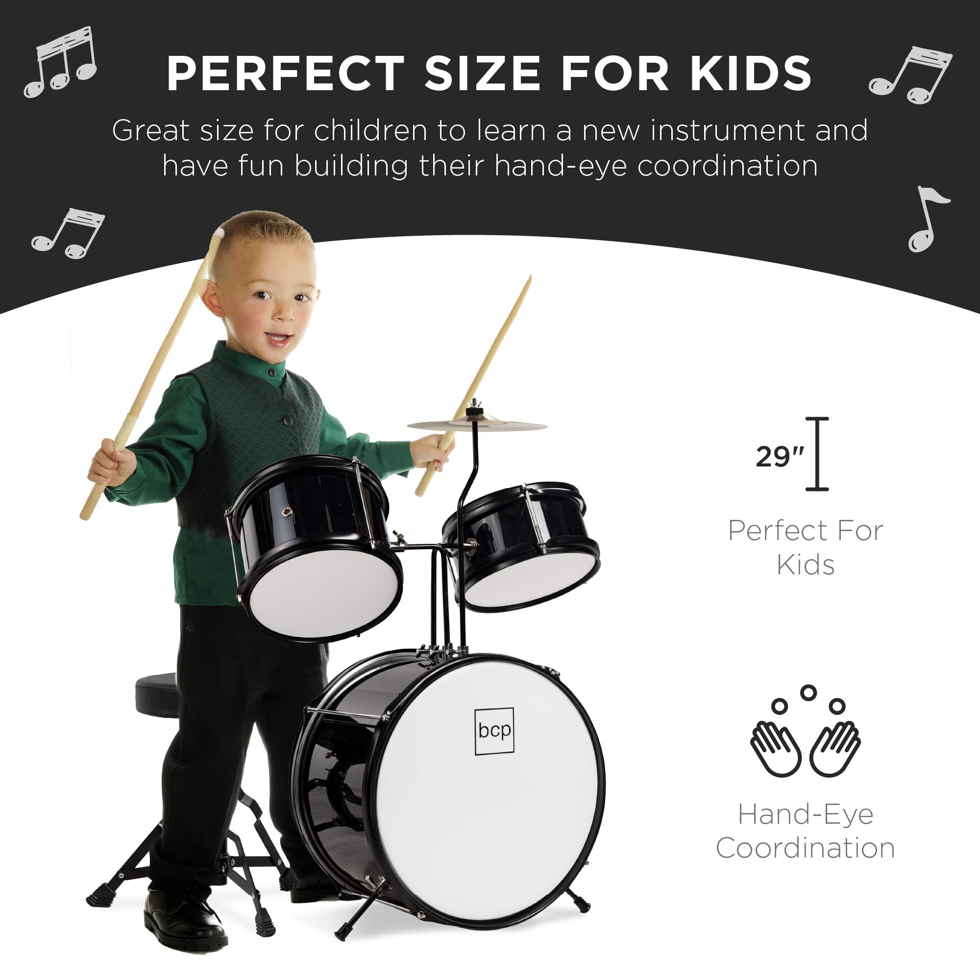 Foto 3 pulgar | Batería Best Choice Products Kids De 3 Piezas, Color Negro - Venta Internacional.