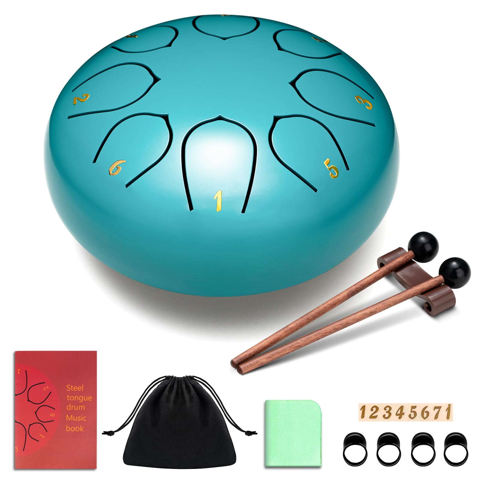Tambor Cahaya De Acero, 6 Pulgadas, 8 Notas, Con Libro De Música, Azul - Venta Internacional.